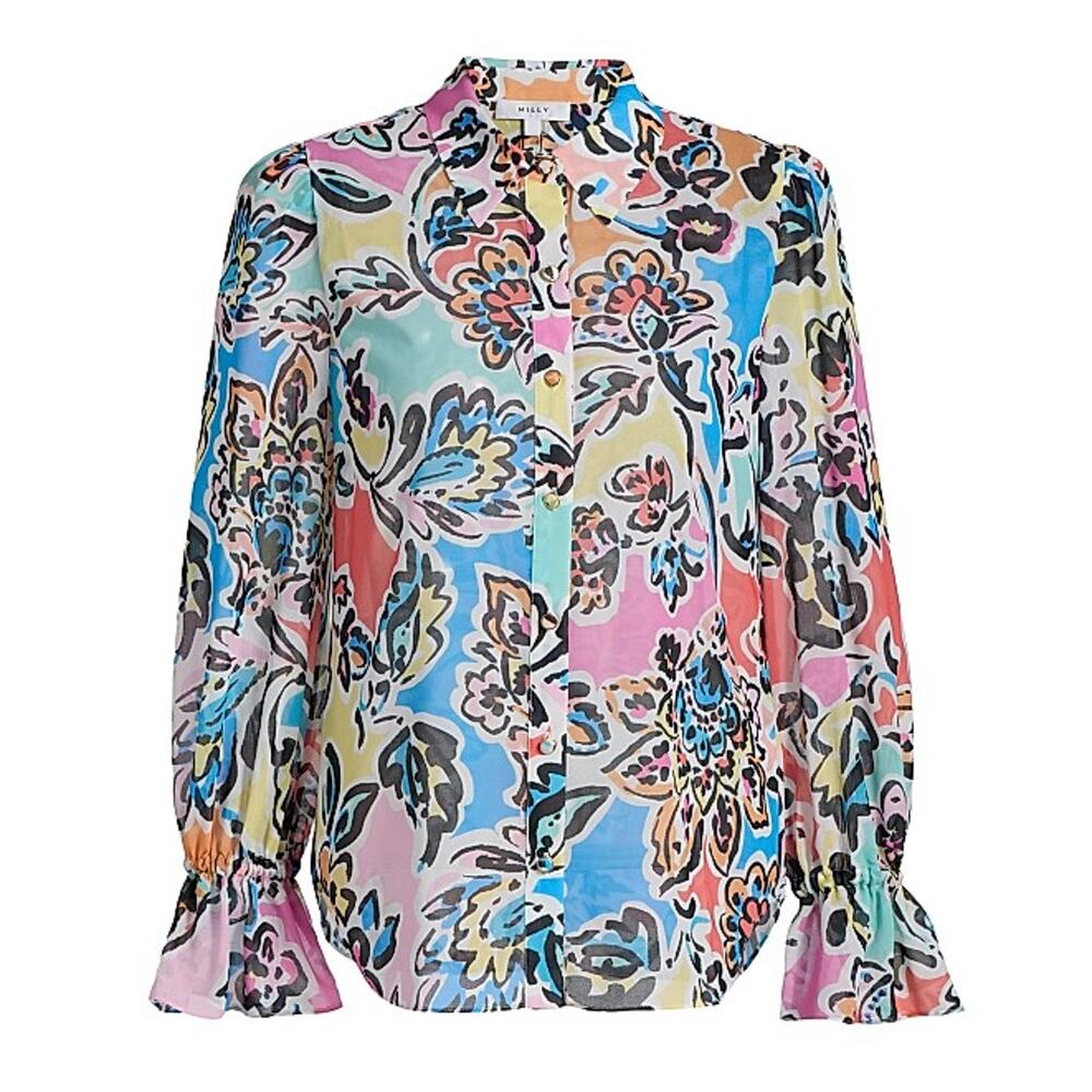 Milly Sheer Multicolor Lacey Rainbow Oasis Blouse Size M